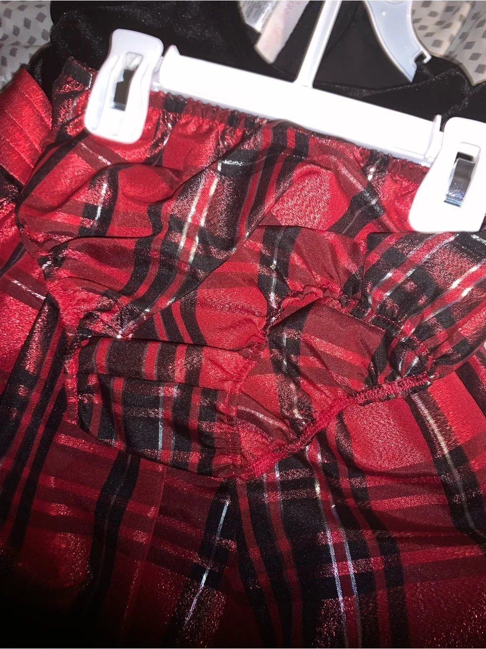 Bonnie Baby Black Velvet Top with Red Plaid Skirt